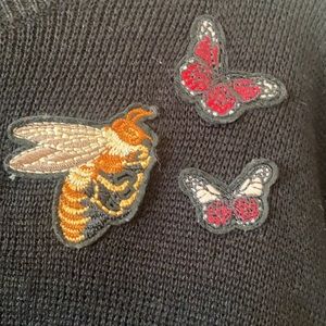 Large black sweater with bee and butterfly decal